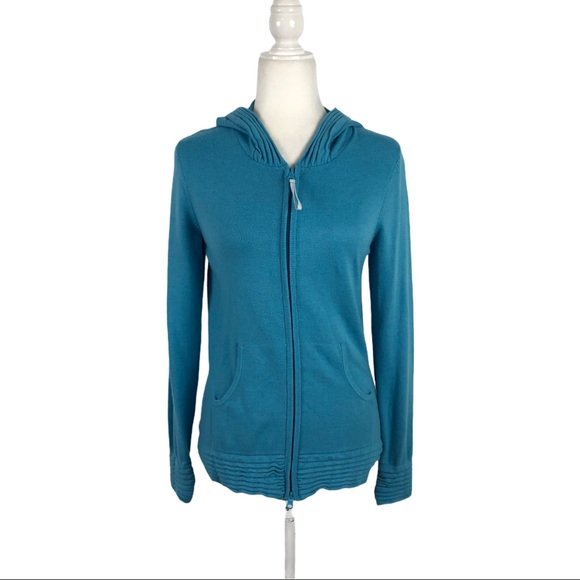 Athleta Jackets & Blazers - Athleta Sphinx Zip Up Knit Hooded Blue Jacket M